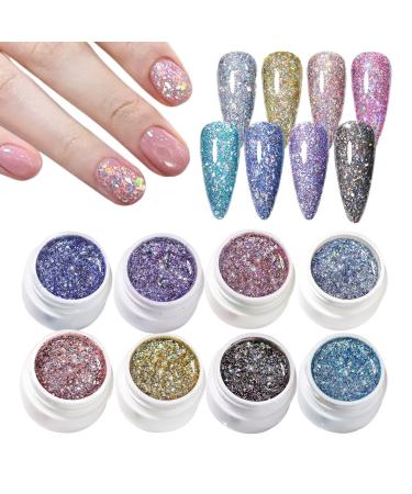 Glitter Gel | Sparkling Nail Gel for Home | 8 Glitter Colors Kit for Nail Care Manicure Pedicure Women's