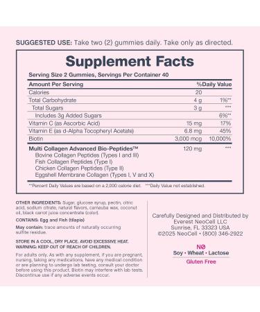 NeoCell Hair Skin and Nails Gummies | 80 Count | with Multi Collagen Advanced Bio-Peptides | Plus Vitamin C and Biotin | for Women and Men - Buy Online on GoSupps.com