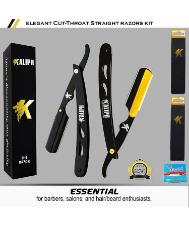 Kaliph Professional Barber Straight Razor Set - 2Pcs Shavette Straight Razor with 100 Blades - Salon Quality Cut Throat Razor for Close Shaving - Black & Gold - Buy Online on GoSupps.com