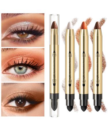 3PCS Glitter Cream Eyeshadow Stick  2 in 1 Makeup For Eyes Shimmer Sparkle Glow Light Colors Pencil Stick  Cream Brown Eye Shadow Pencil Long Lasting Waterproof Eye Shadow Make Up with Soft Brush