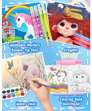Unicorn Art Case Set for Girls - Painting Drawing Coloring Kit with Washable Markers, Pens, and Crayons - Ideal Gift for Kids - Blue - Buy Online on GoSupps.com