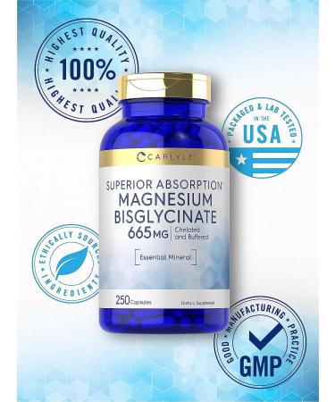 Carlyle Buffered Magnesium Bisglycinate 665mg | 250 Capsules | Chelated Essential Mineral Supplement - Buy Online on GoSupps.com