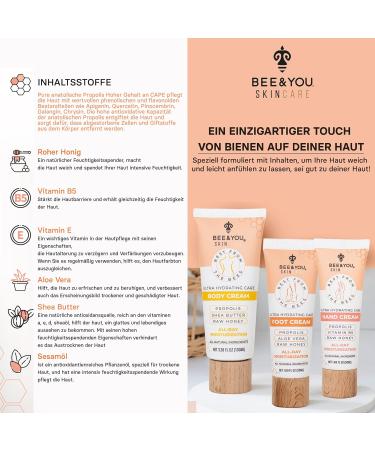 Bee & You Natural Hand Cream with Propolis Aloe Vera & Shea Butter - Moisturizing Gentle Care for Everyday Use - Vegan & Cruelty-Free - Buy Online on GoSupps.com