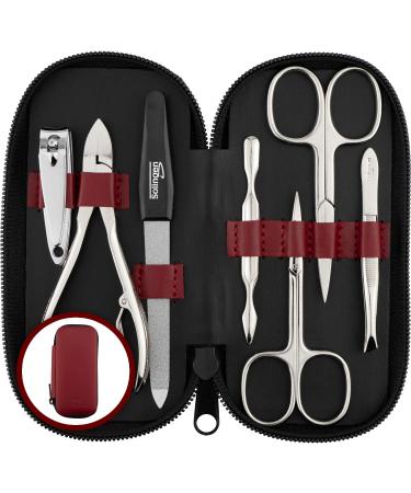 Marqus manicure set men and women 7 parts with nail tongs Solingen Made in Germany for hand and foot care - real leather etui handy and soft 2. red - Buy Online on GoSupps.com