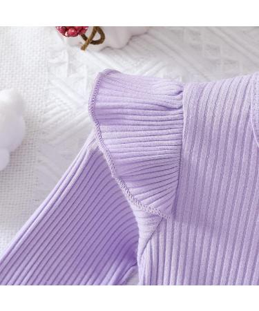 Haokaini Toddler Baby Girls Floral Ruffle Sleeve Dress Set | Princess Tutu Skirt Fall Outfit 12-18 Months - Purple - Buy Online on GoSupps.com