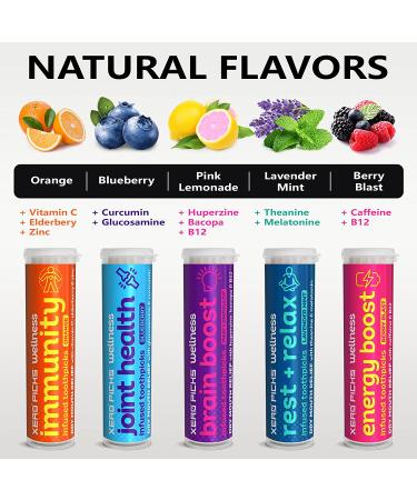 Xero Picks Wellness - Infused Flavored Toothpicks for Fresh Breath & Dry Mouth Prevention - 100 Picks - Variety 5 Pack - 20 Count x 5 Pack - Buy Online on GoSupps.com