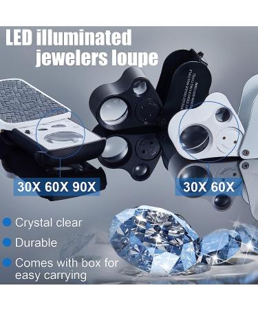 Gunoff 30X 60X 90X Jewelry Loupe with LED Light - Illuminated Magnifier for Gems, Coins, Stamps, Plants, Watch, Rocks - Foldable Pocket Magnifying Glass with UV Black Light - Buy Online on GoSupps.com