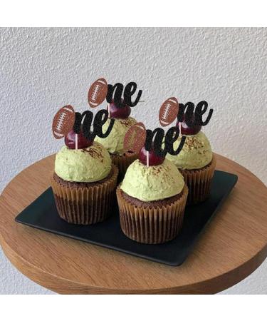 Rsstarxi 24 Pack Rugby One Cupcake Toppers Glitter American Football 1st Birthday Cupcake Picks for Sports One Theme Baby Shower First Birthday Party Cake Decorations Design 6 - Buy Online on GoSupps.com