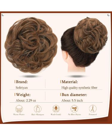 Sofeiyan Claw Clip Messy Bun Hairpiece - Wavy Curly Chignon Ponytail Extension in Light Brown - Buy Online on GoSupps.com