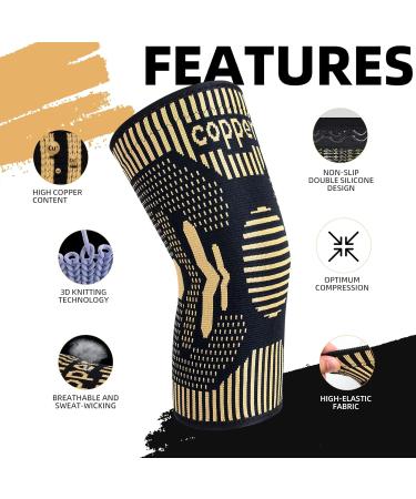 2 Pack Copper Knee Support for Women/Men - Knee Brace Compression Sleeve Best Knee Sleeves Supports for Arthritis Meniscus Tear Knee Joint Pain MCL ACL Running Sports M Copper (Pack of 2) - Buy Online on GoSupps.com