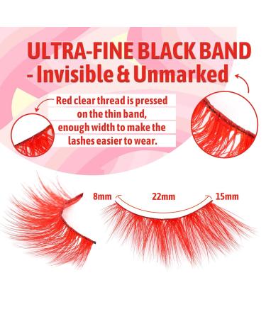 GVEFETIEE B - Red Colored Half Lashes 6 Pairs | Natural Look Fluffy Wispy False Eyelashes - Buy Online on GoSupps.com