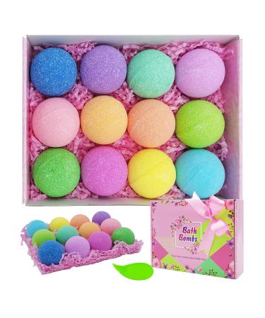 Bath Bombs Gift Set-Organic Natural Essential Oils Relax and Moisturize Skin BOENFU Luxury Spa Bomb Gifts for Girl Mom Kids Wife When Birthday Mother's Day Christmas Anniversary (12 PCS)
