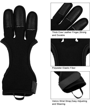 FitsT4 Archery Gloves - Leather Padded Three Finger Protector for Bow Shooting - Non Slip Glove for Kids, Youth, Adult Beginners - 1-Black (Medium) - Buy Online on GoSupps.com