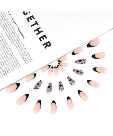 Sethexy Valentine Mandel False Nails - 24Pcs Pink Acrylic Art Press On Nails with Black Heart Design for Women & Girls - Perfect Love Heart Nails for a Romantic Look - Buy Online on GoSupps.com