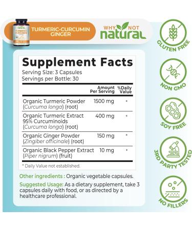 Organic Turmeric Curcumin Supplement in Capsules with Ginger and Black Pepper - Tumeric - Buy Online on GoSupps.com