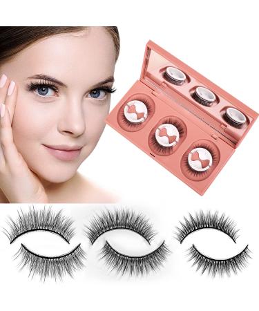 SAOTAENG Reusable Self-Adhesive Eyelashes No Lashes or Glue Needed False Lashes Stable and Easy to Put On Natural Look and Waterproof Fake Eyelashes Gift for Women (3-Pairs) Pink Box Eyelashes