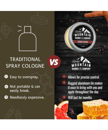 Rocky Mountain Barber Company Solid Cologne for Men Citrus & Spice Scent 2 Oz Size - Made with Coconut Oil Shea Butter - Long-Lasting Scent - Buy Online on GoSupps.com