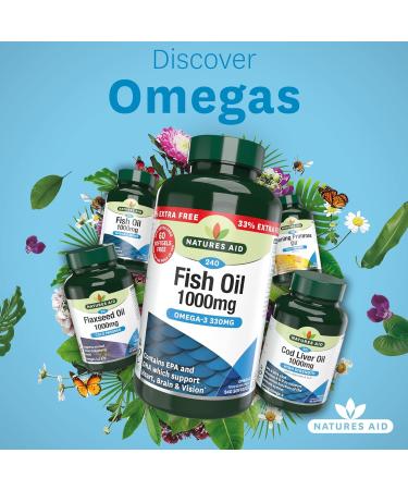 Natures Aid Fish Oil 1000mg | Omega 3 (180mg Epa & 120mg Dha) | 240 Softgels | Made In The UK | Extra Value Pack 240 Capsules - Buy Online on GoSupps.com