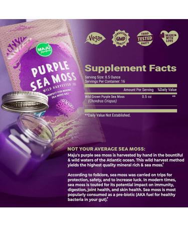 MAJU Raw Purple Sea Moss - 120+ Days Gel Supply - Real Bushy Chondrus Crispus - Ocean Organic Harvested - Buy Online on GoSupps.com