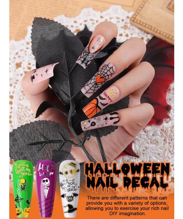 Kalolary 12 Sheets Halloween Self-Adhesive Nail Stickers Halloween 3D Nail Art Stickers Mummy Skeleton Ghost Tombstone Halloween Pattern Nail Art Design Decoration Accessories (B) - Buy Online on GoSupps.com