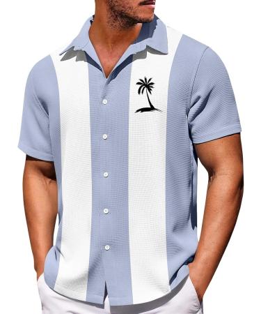 Hawaii Shirt for Men - Reversible Palm Printed Beach Shirt | Short-Sleeved Button-Up Cuba Style | Relaxed Fit Leisurewear | Light Blue 6XL Tropical Summer T-Shirt - Buy Online on GoSupps.com