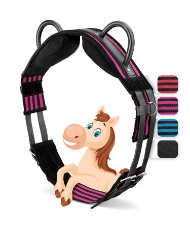 Esposita riding strap with 2 leather handles for holding on for children and riders - also suitable as a lunging belt vaulting belt or as a wooden horse accessories VB / COB pink -black