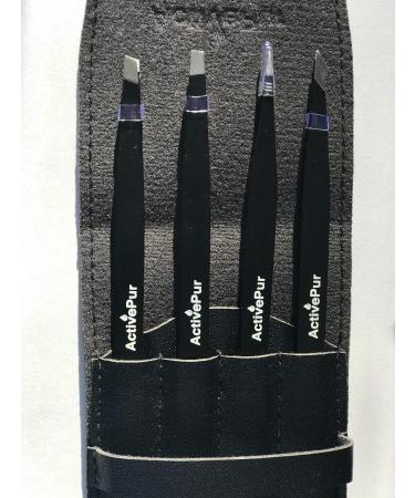 ActivePur 4 Pcs Precision Tweezers Set for Facial Hair, Ingrown Hair, Blackheads - Stainless Steel Professional Tweezer Set with PU Bag - Buy Online on GoSupps.com
