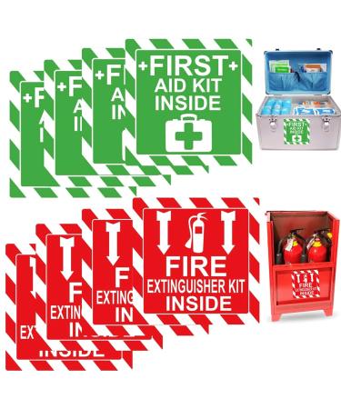 Green First Aid Kit Inside Red Fire Extinguisher Inside Stickers 4 Inch Safety Sign-Adhesive First Aid Kit Sign Decals UV Resistant 8 Pcs Industrial Safety Warning Decal for Trucks or Equipment Red 4 Inch