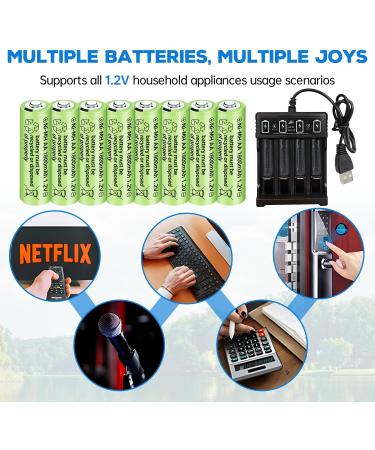 AMZZN 1.2V 1800mAh Ni-MH AA Rechargeable Battery for Outdoor Solar Lights Garden Lamp Wireless Microphones Electric Toys Remote Mice Calculators Razors Keyboards (8PCS Battery+Charger) - Buy Online on GoSupps.com