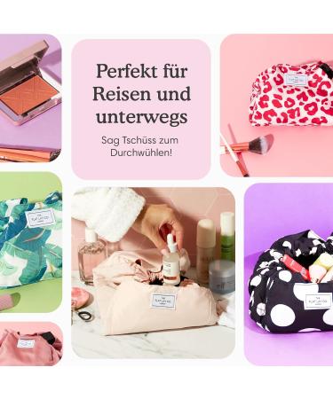 Flat Lay Makeup Bag - Travel Cosmetic Bag for Lipsticks Eyeshadow & Brushes | Large Leopard Design with Brush Holder for Skincare & Hygiene - Buy Online on GoSupps.com