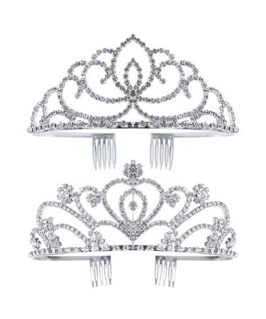 Exacoo Pack of 2 Rhinestone Tiara Crown Exquisite Headband Comb Pin Wedding Bridal Birthday Tiaras