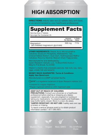 Qunol Magnesium Glycinate 300mg 100% Glycinate Chelated Magnesium Supplement 90ct Tablets 90 Count (Pack of 1) - Buy Online on GoSupps.com