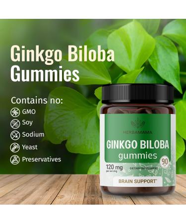 HERBAMAMA Ginkgo Biloba Organic Gummies - Brain Booster for Energy & Memory - 90 Vegan Gluten Free Chews - 120mg - Buy Online on GoSupps.com
