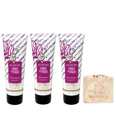 Bath & Body Works Emily In Paris Champagne In Paris - 3 Pack Body Cream Bundle with a Himalayan Salts Springs Bar Soap - Full Size