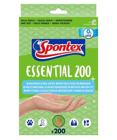 Spontex essential disposable gloves multifunction gloves in unit size latex -free universally applicable transparent one size 200 pack 12963133