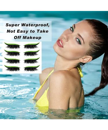 False Eyelashes Eyeliner 4 Pairs Reusable Eyeliner and Eyelash Stickers 2 in 1 Eye Glitter Shiny Makeup Eyeliner Sticker Self-Adhesive Eyelashes Waterproof Instant Eyeshadow Tape Stickers-Green - Buy Online on GoSupps.com