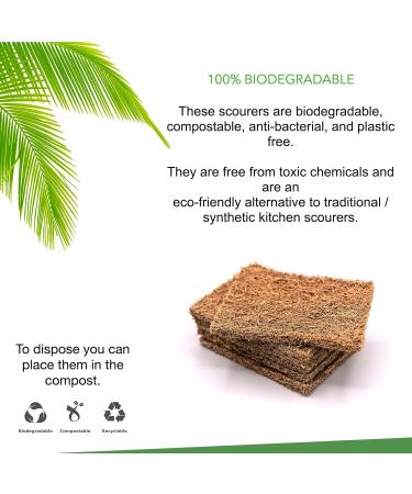 Biodegradable Natural Coconut Fiber and Rubber Latex Kitchen Scouring Pads Compostable Eco-Friendly Scrubber Non-Scratch Plastic-Free Scrubbers for Dishes and Cleaning 6 Pack - Buy Online on GoSupps.com