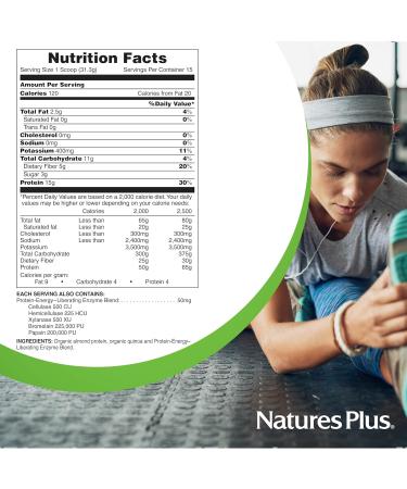 Natures Plus Almond Protein Powder - USDA Organic Non-GMO Vegan Unflavored 1.04 lbs - Gluten-Free No Added Sugar 15 Servings for Muscle Recovery - Buy Online on GoSupps.com