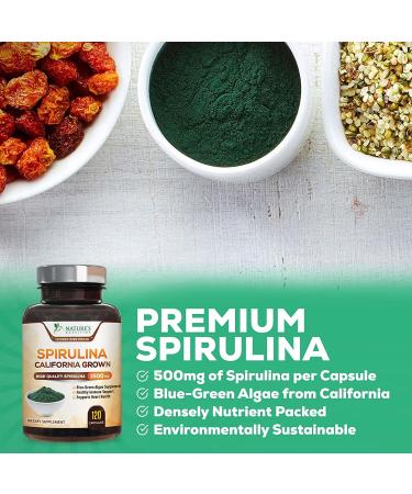 Premium 1500mg Spirulina Capsules - Antioxidants, Protein, Fatty Acids, Fiber & Vitamins - Non-GMO & Vegan - 120 Capsules - Buy Online on GoSupps.com