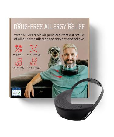 Allergy Relief Wear A+ | Super Effective and Drug-Free Way to Relieve Hay Fever Dust and Pet Allergies Black
