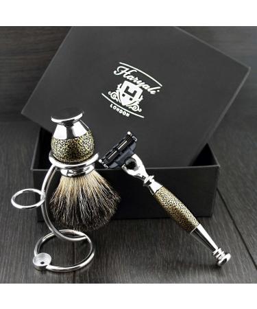 Buy 3 Pc Men's Shaving Kit - 3 Edge Razor Black Badger Hair Brush & Stand | Perfect Grooming Gift for Men - Fast International Shipping - Buy Online on GoSupps.com