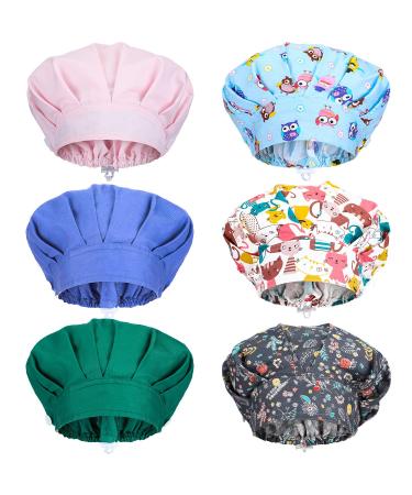 SATINIOR 6 Pieces Working Caps with Buttons Elastic Bouffant Turban Hats with Sweatband Printed Work Caps Unisex Hair Covers