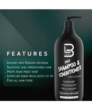 L3vel3 2 In 1 Shampoo and Conditioner - Nourishing Keratin for Strong Healthy Hair - 1000 ml - Cleans & Repairs All Hair Types - Buy Online on GoSupps.com