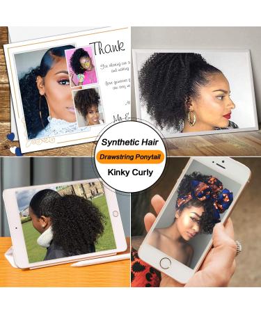 PEACOCO Afro Kinky Curly Drawstring Ponytail for Black Women - 6 Inch Synthetic Hair Extension - 1B - Buy Online on GoSupps.com