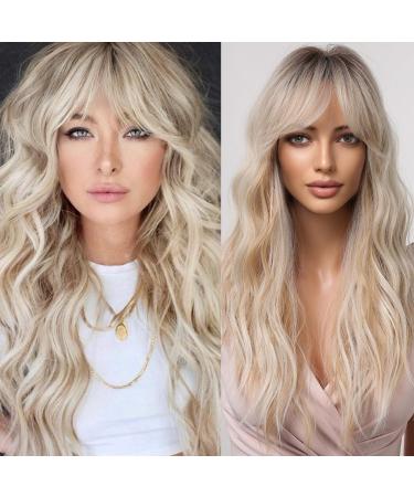 Allbell blonde wig for women long curly wavy wigs with pony blond wig with dark roots natural looking art hair platinum blonde - Buy Online on GoSupps.com