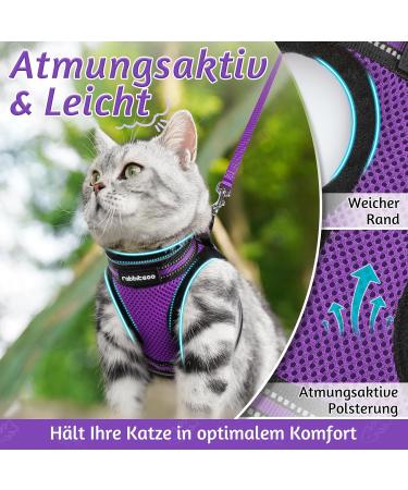 Rabbitgoo Adjustable Cat Dishes Set with Leash - Reflective Stripes for Cats & Kittens - Soft & Durable - Purple - 1 Pack - Buy Online on GoSupps.com