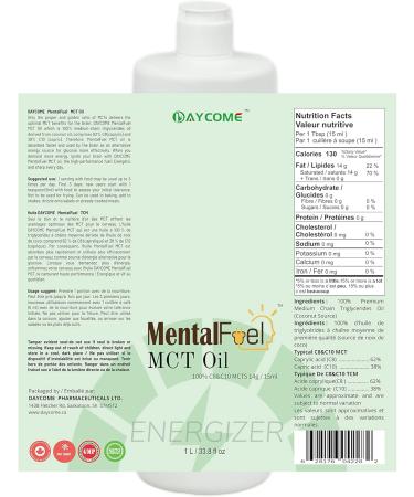 MentalFuel MCT Oil -100% C8 / C10 MCT Oil' 1 L(33.8 FL OZ) From Non-GMO Coconut oil Unflavoured Excellent in Keto Coffee Non-BPA Vegan Gluten-Free Keto & Paleo - Buy Online on GoSupps.com