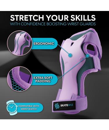 SkateWiz Kids Skateboard Protective Gear Set - Smash Roller Skating Pads 6pc - Elbow & Knee Pads with Wrist Guards L/XL Blue Purple - Buy Online on GoSupps.com