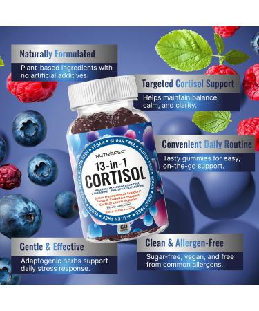 Cortisol Gummies for Women Men - 13-in-1 High Cortisol Reducer with Ashwagandha Magnesium L-theanine Rhodiola Rosea - Daily Cortisol Detox Manager for Stress Focus Support - Vegan Sugar Free 60 Count (Pack of 1) - Buy Online on GoSupps.com