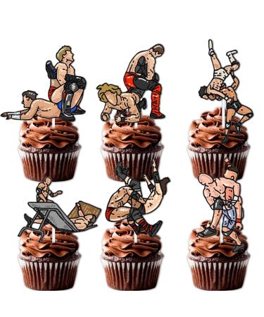 18pcs Glitter Wrestling Boy Dessert Cupcake Topper Wrestling Theme Decor Supplies Boy Man Wrestler Happy Birthday Party Decorations